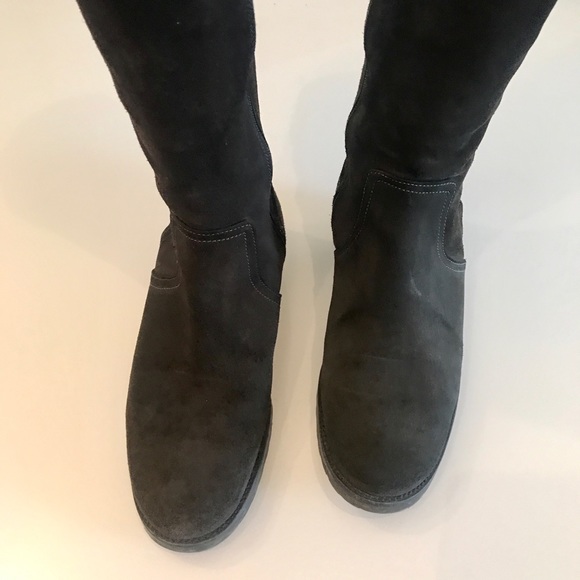 Navy Sueded Leather Boots - Picture 3 of 8